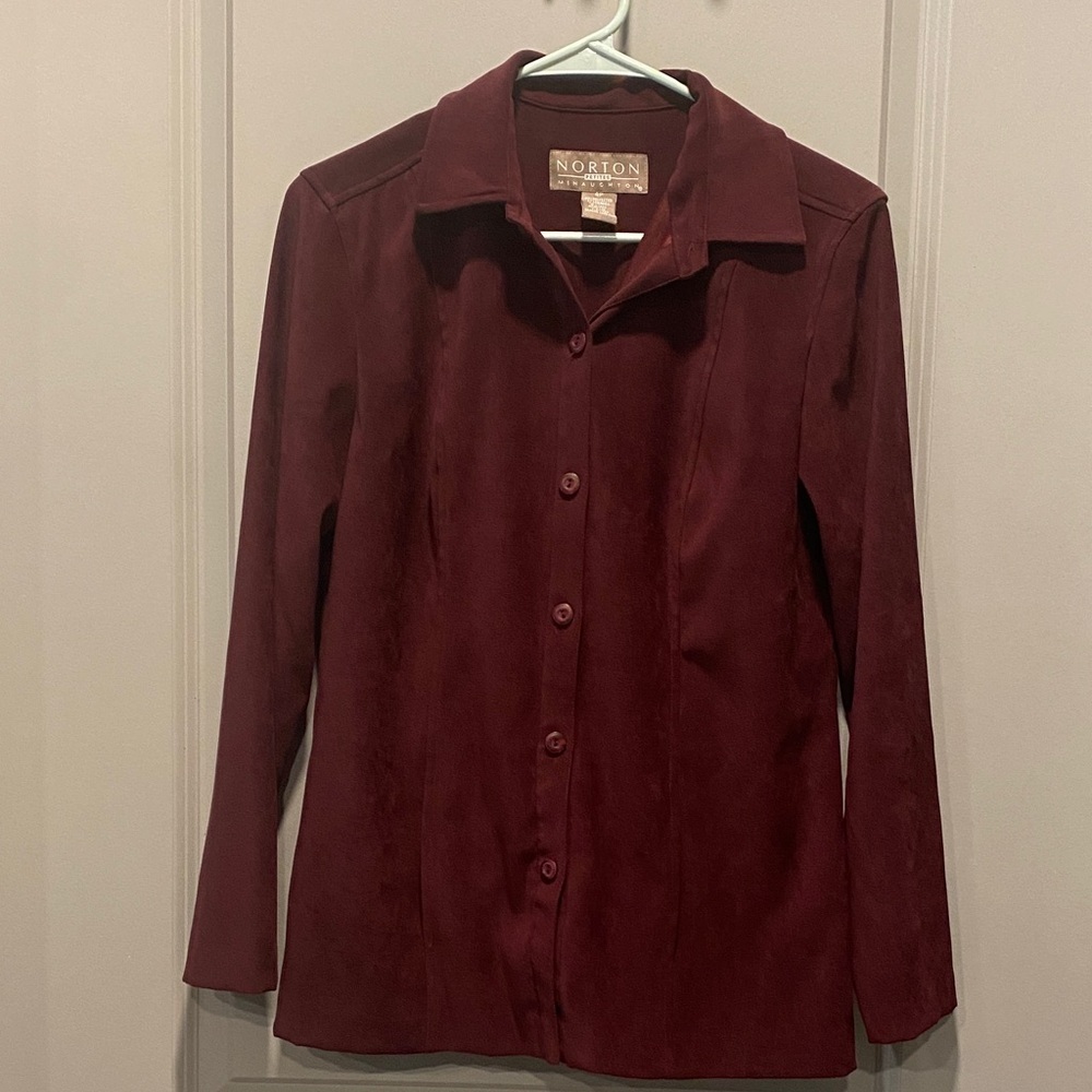 Norton McNaughton Burgundy Faux Suede Blazer Petite 4P Career Jacket
